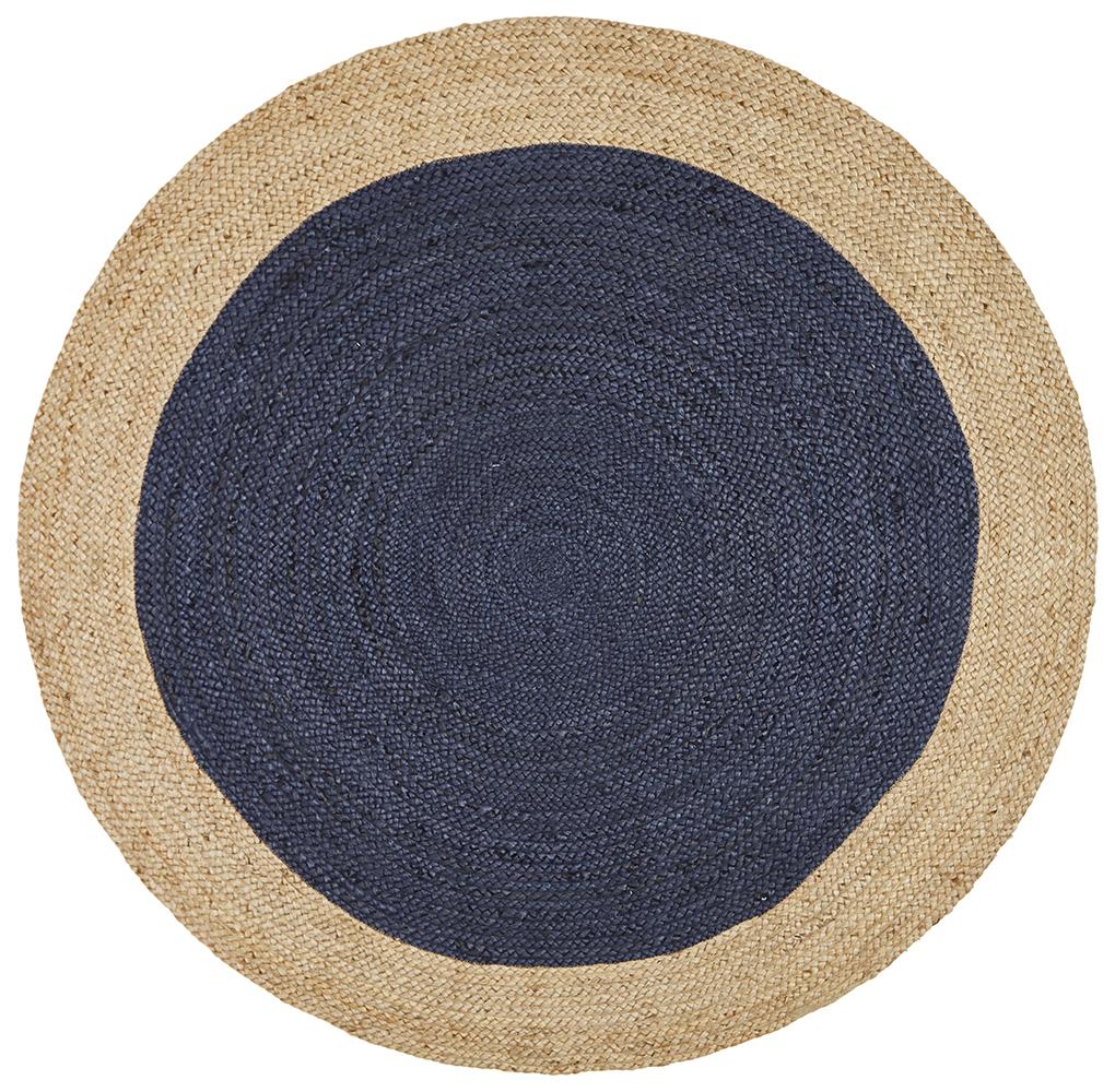 Round Navy/Ntrl Jute Rug