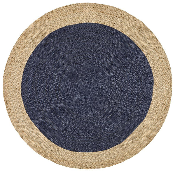 Round Navy/Ntrl Jute Rug