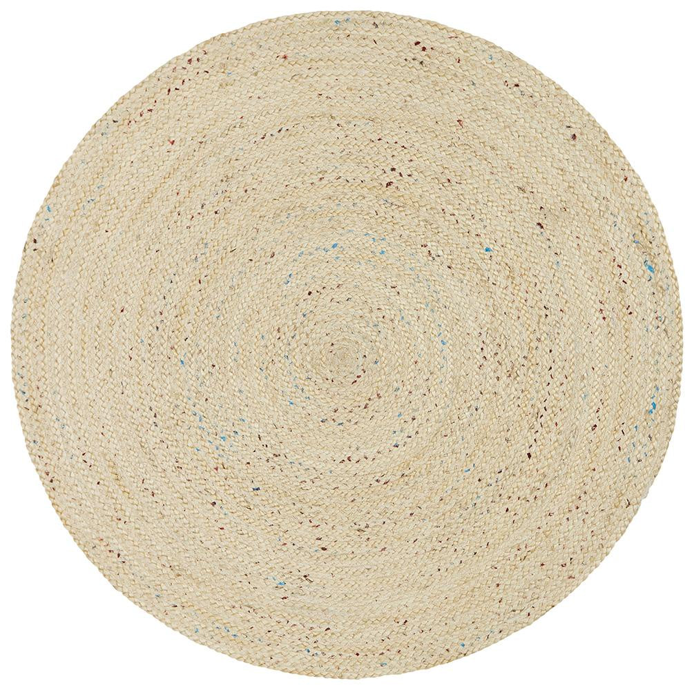 Round Jute Rug Natural with Flecked Colours