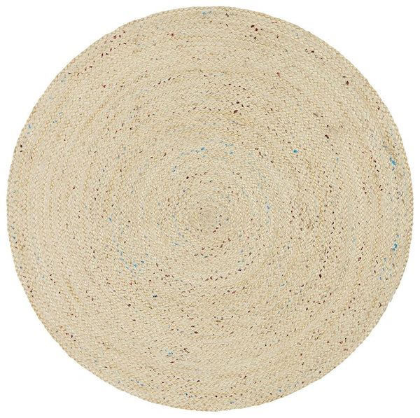 Round Jute Rug Natural with Flecked Colours