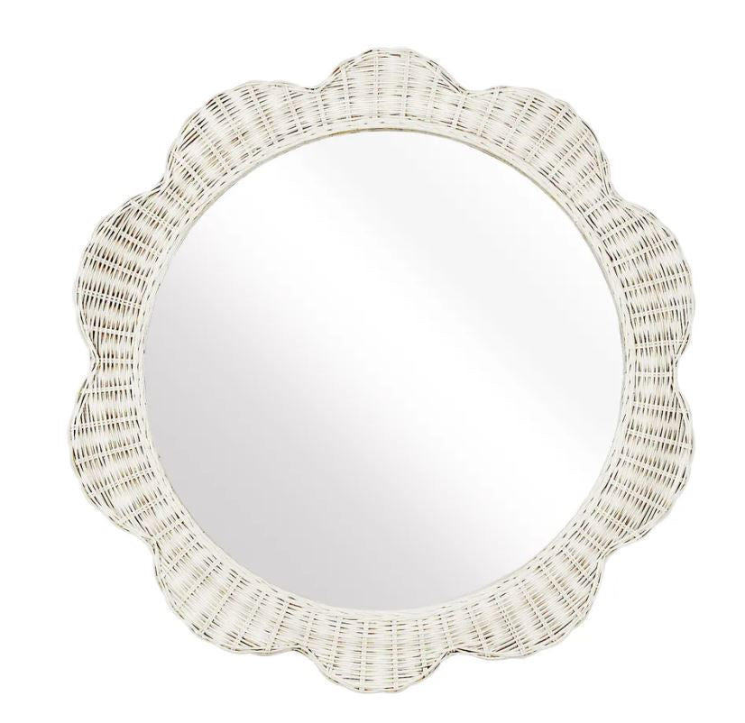 Belle Rattan Scallop Mirror White