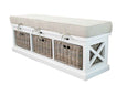 White Bench with Baskets