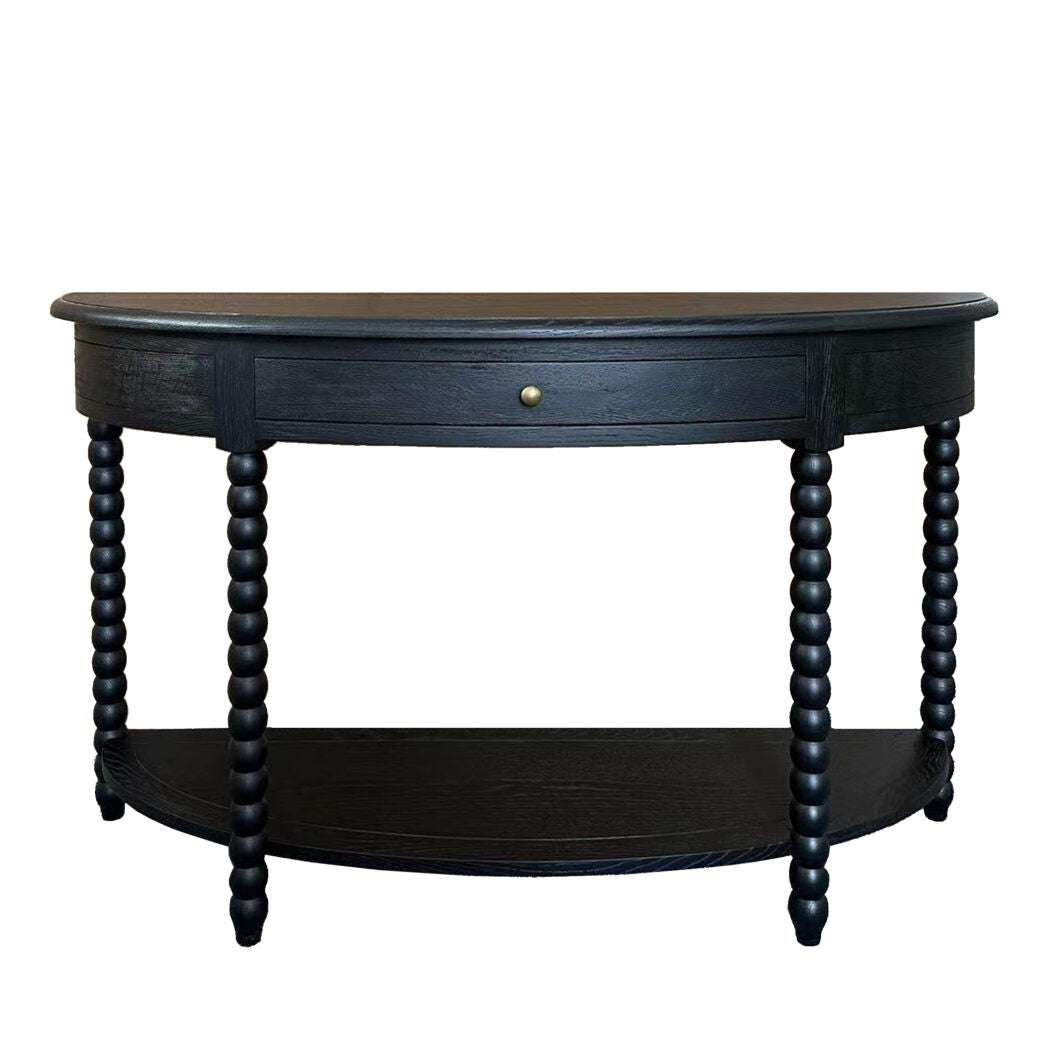 Camille Bobbin Curved Console Black Oak