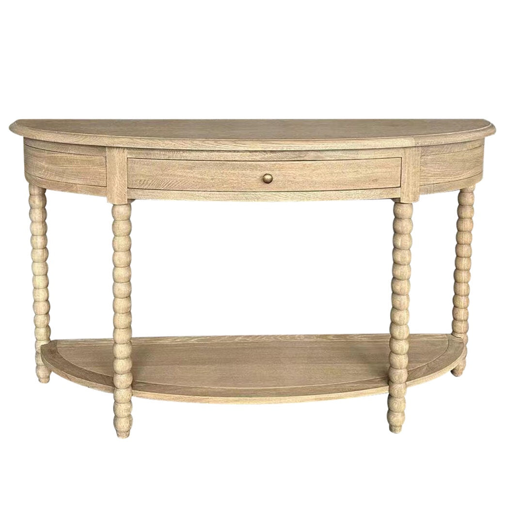 Camille Bobbin Curved Console Weathered Oak