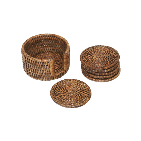 Rattan Coasters S/6 Brown