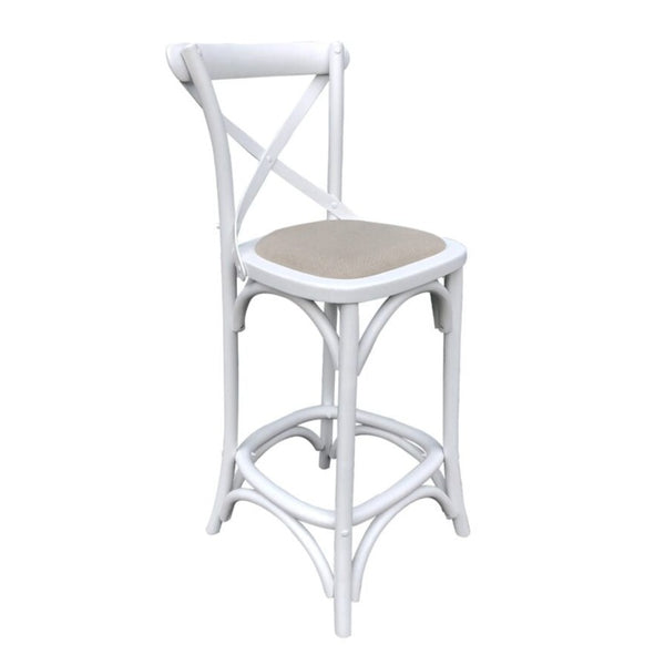 White Barstool with Oatmeal Linen Seat