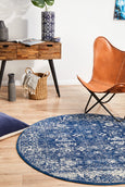 Harley Navy Rug Round