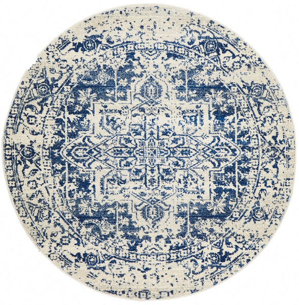 Isla White/Navy Round Rug