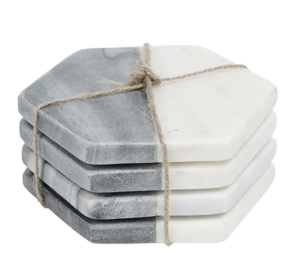 Graze Marble Coaster Hexagon White and Grey S/4