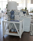 Benedict Glass Top Side Table White