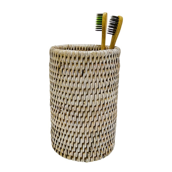 Rattan Toothbrush Holder Whitewash