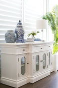 Marlow Lamp on buffet with blue and white ceramics
