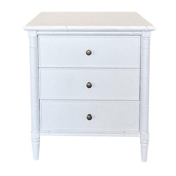 Kendall Bamboo White Side Table 3 Drawer