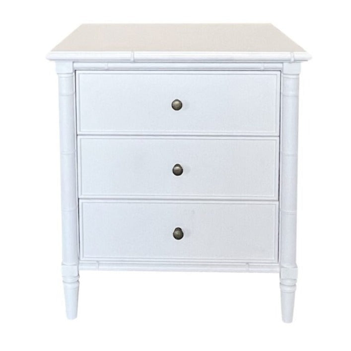 Kendall Bamboo White Side Table 3 Drawer