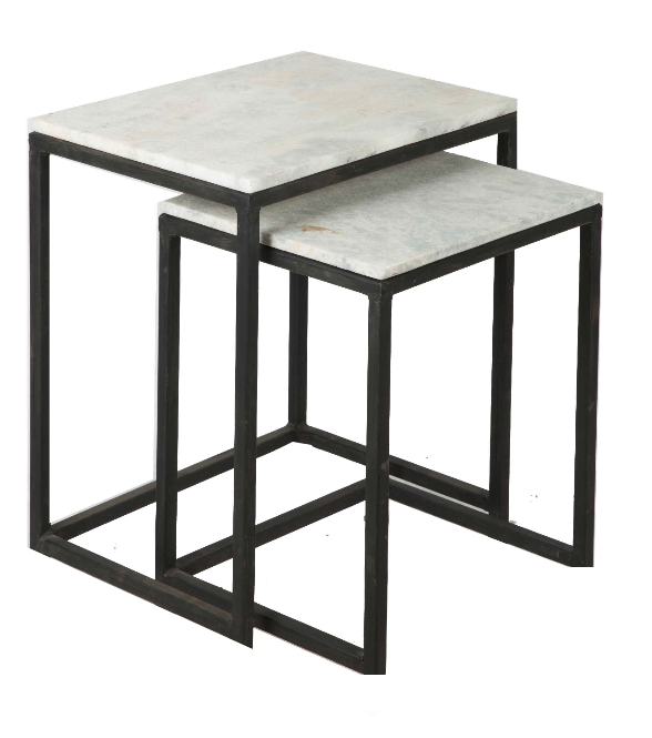 Nesting Stone Side Tables With Black Base Natural Stone/Black S/2