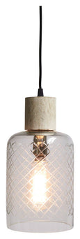 Sorrento Etched Tubular Cut Glass and Wood Pendant
