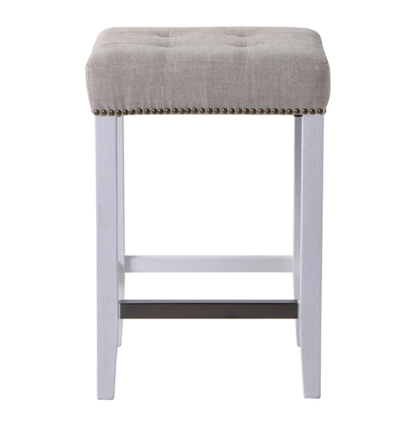 Canyon Oak Kitchen Stool - White Frame/Natural Linen