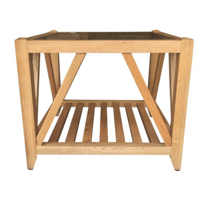 Benedict Glass Top Side Table Natural Oak