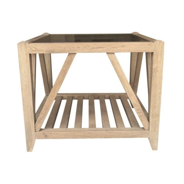 Benedict Glass Top Side Table Weathered Oak