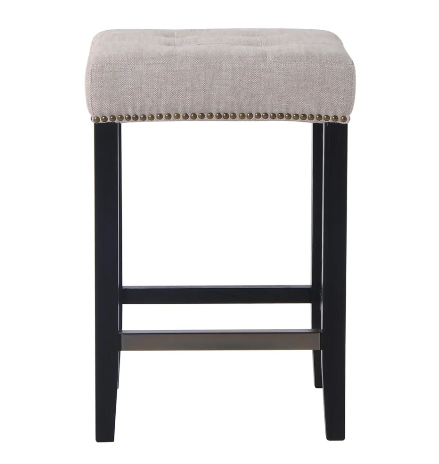 Canyon Oak Kitchen Stool - Black Frame w Natural Linen