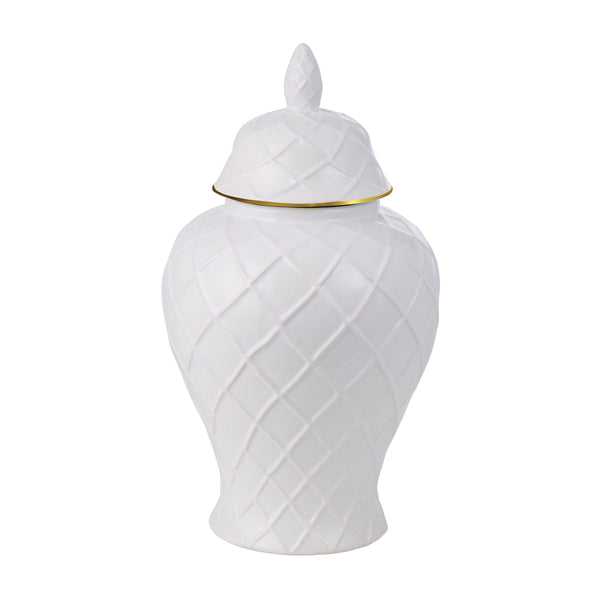Diamond Pattern Ceramic Ginger Jar White/Gold 40cm