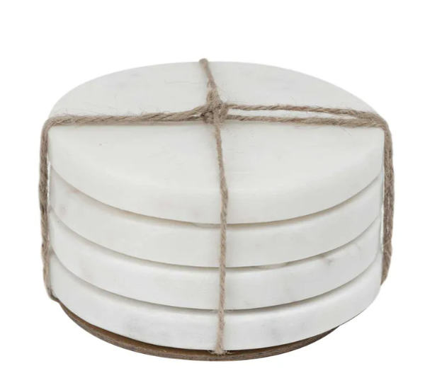 Marble Coaster S/4 Round White
