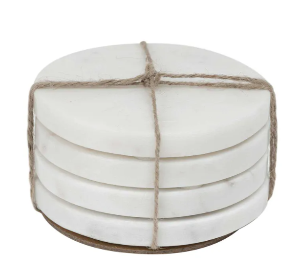 Marble Coaster S/4 Round White