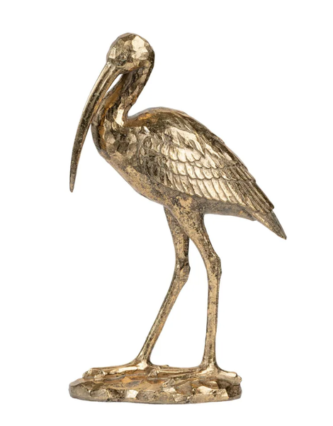 Standing Crane Sculpture Gold