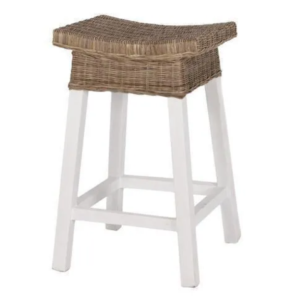 White Wood and Rattan Barstool