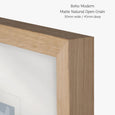 Designer Boys Boho Modern picture frame featuring a matte natural open grain timber finish, 30mm wide by 45mm deep profile