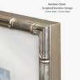 Designer Boys Bamboo Silver picture frame featuring a sculpted bamboo design in a silver finish, 23mm wide by 32mm deep.