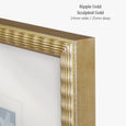 Designer Boys Ripple Gold picture frame featuring a sculpted ripple profile in a soft gold finish, 24mm wide by 25mm deep.