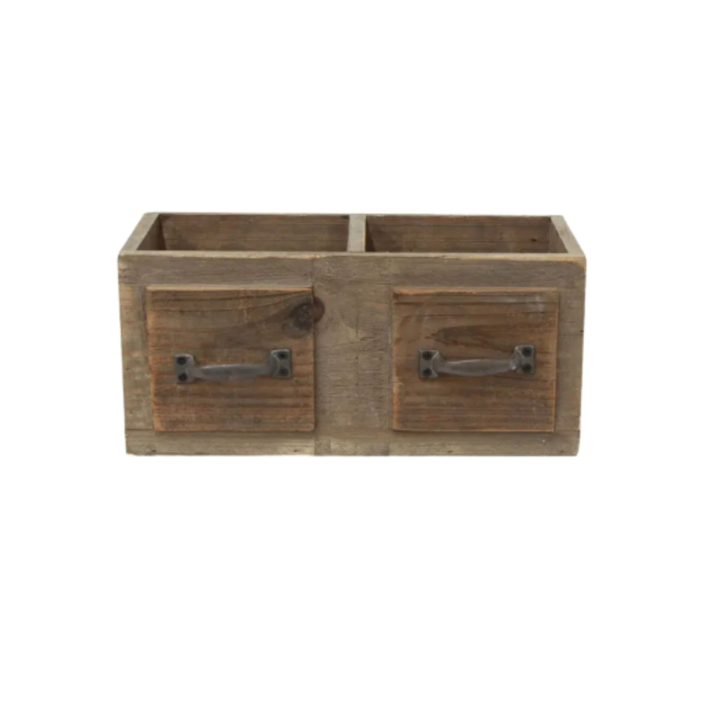 Rustic fir wood 2 part organiser with faux drawer fronts in brown – Hamptons Style storage.