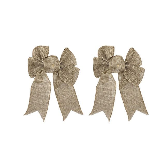 Ribbon Bow Linen Sewn Wire Edge Pack/2 Brown