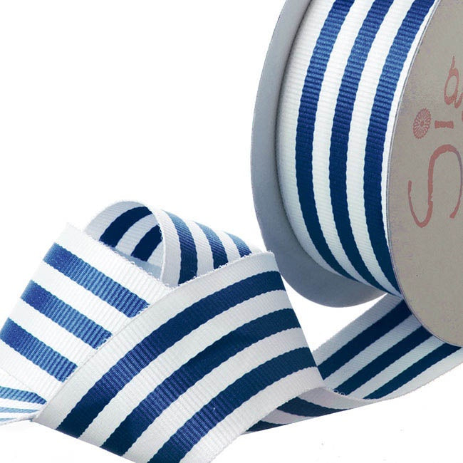 Ribbon Grosgrain Stripes Navy 38mm