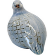 Porcelain guinea fowl ornament in soft blue with crackle glaze and feather detailing.