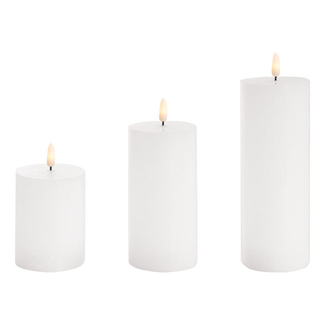 Wax LED Trueflame Pillar Candle Set 3 White (7.5X10/15/20cm)