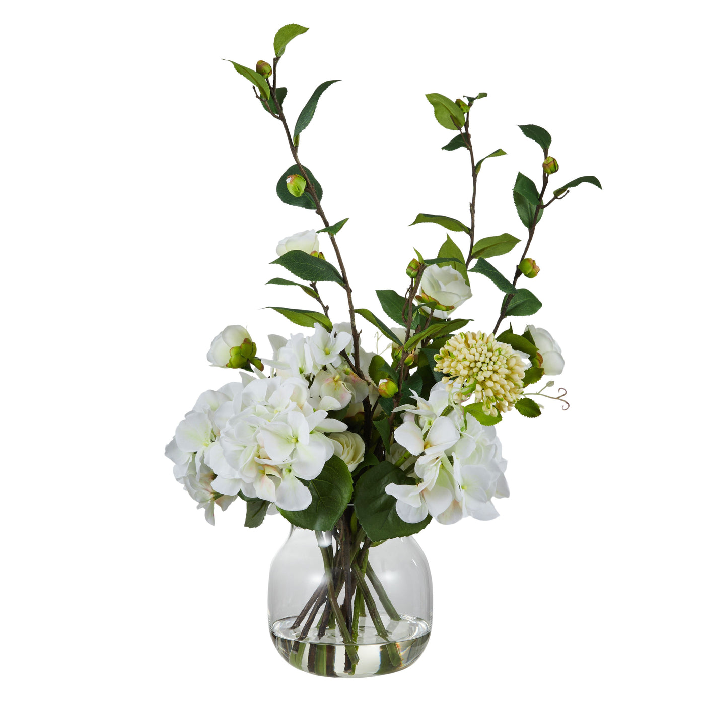 Hydrangea Camelia Bud Mix in Adina Vase White