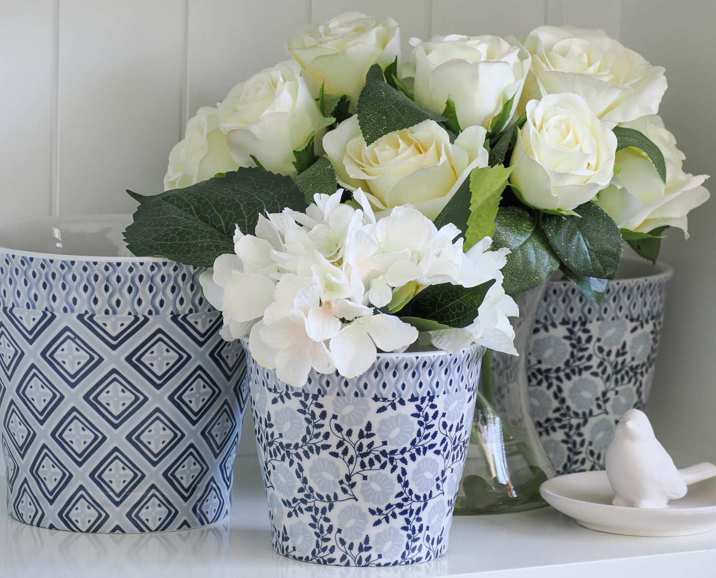 Aarna Ceramic Pot Blue filled with florals
