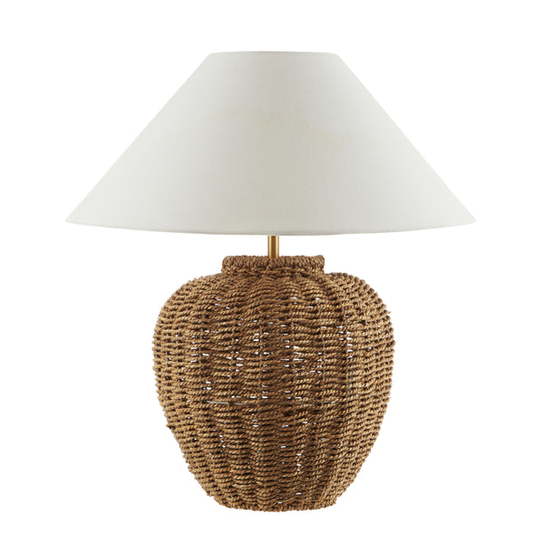 Amaya Weave Table Lamp Natural. Rattan base with a white linen shade. 