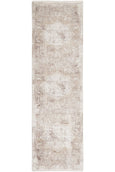 Arley Stone Runner with stone-toned distressed medallion pattern in neutral hues displayed in a hallway.