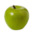 Realistic faux green apple made from plastic and foam, 8x8x7cm decorative fruit accent for kitchen or home styling.
