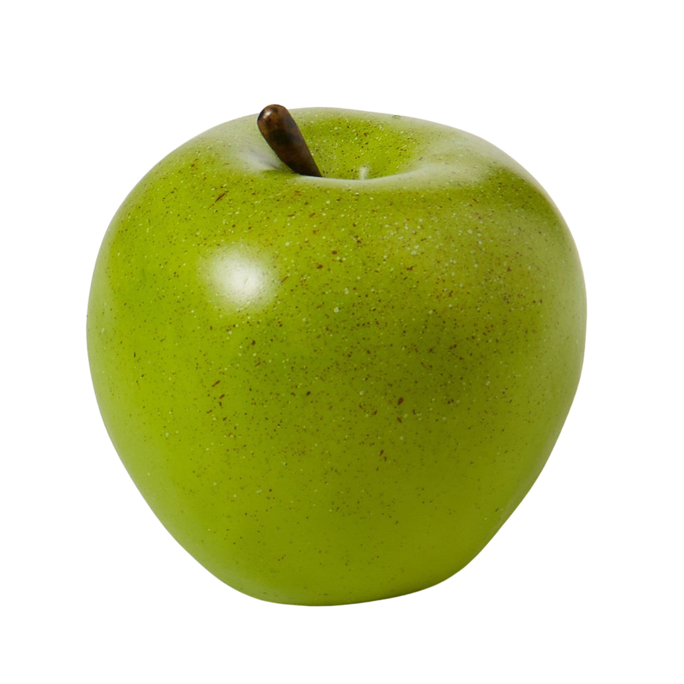 Realistic faux green apple made from plastic and foam, 8x8x7cm decorative fruit accent for kitchen or home styling.