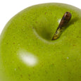 Realistic faux green apple made from plastic and foam, 8x8x7cm decorative fruit accent for kitchen or home styling.