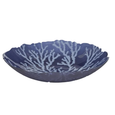 Large navy and white glass bowl with coral-inspired pattern