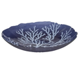 Large navy and white glass bowl with coral-inspired pattern