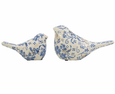Aviana blue and white ceramic bird ornament set of two with floral detailing