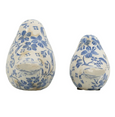 Aviana blue and white ceramic bird ornament set of two with floral detailing back view