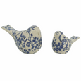 Aviana blue and white ceramic bird ornament set of two with floral detailing