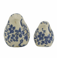 Aviana blue and white ceramic bird ornament set of two with floral detailing front view